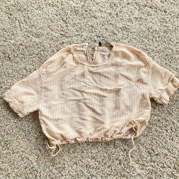 Zara Striped Gauze Side Tie Beachy Crop Top Orange/White Sz S - Picture 1 of 6